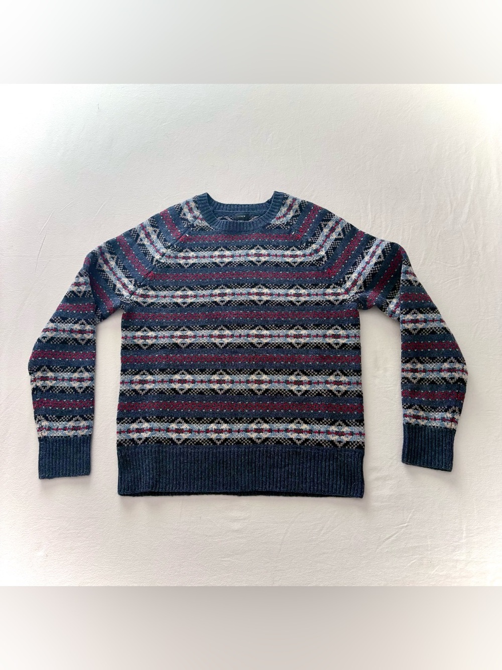 J.Crew Men's 100% Lambswool Fair Isle Crewneck Sweater Size M Blue Multicolor